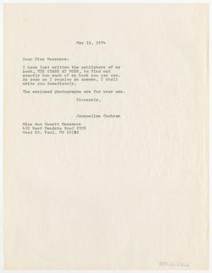 [Letter from Jacqueline Cochran to Ann Messmore, May 15, 1974]