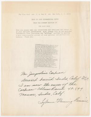 [Biographical Entry for Jacqueline Cochran from The Blue Book]