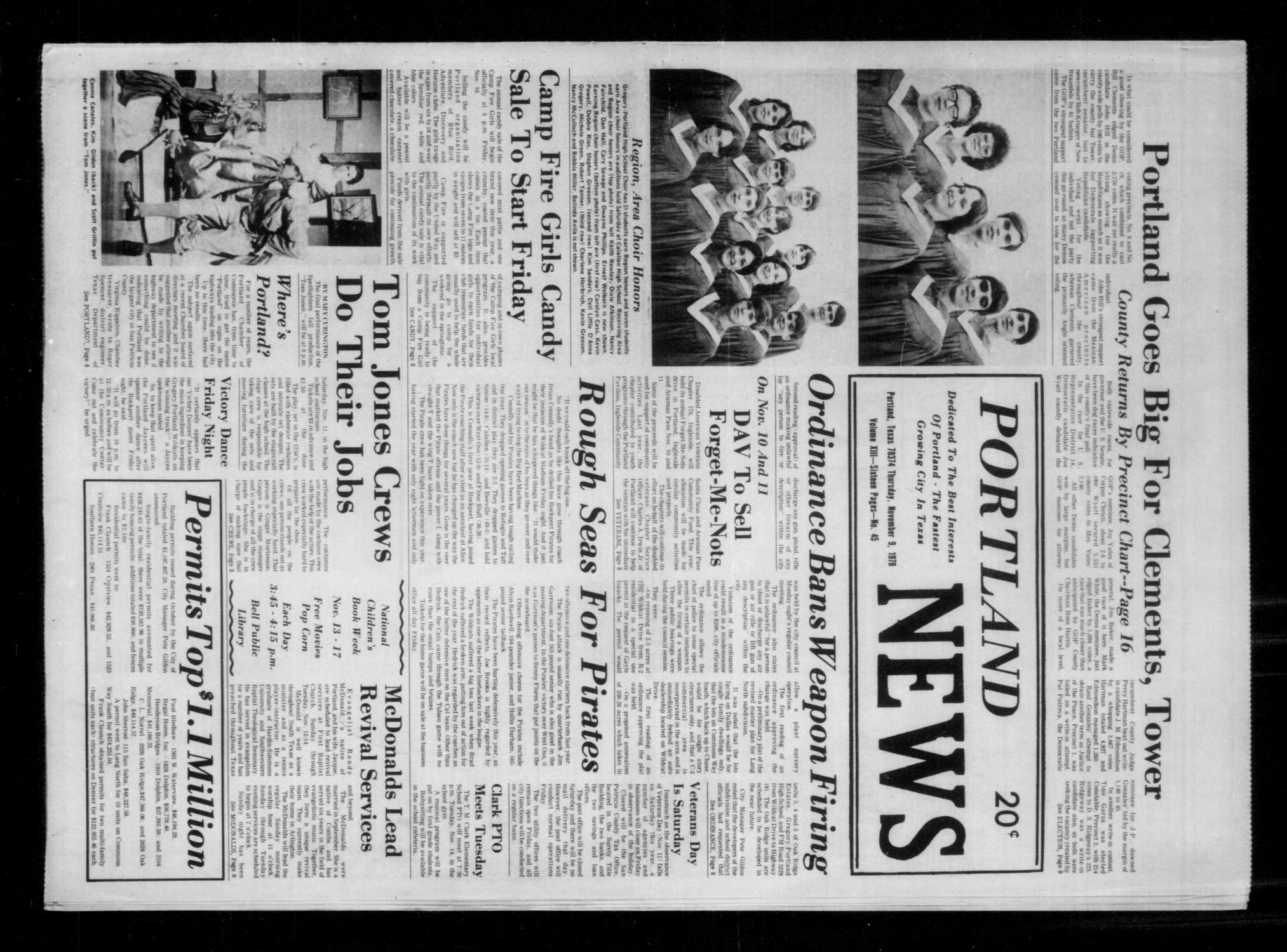 Portland News (Portland, Tex.), Vol. 13, No. 45, Ed. 1 Thursday, November 9, 1978
                                                
                                                    [Sequence #]: 1 of 15
                                                