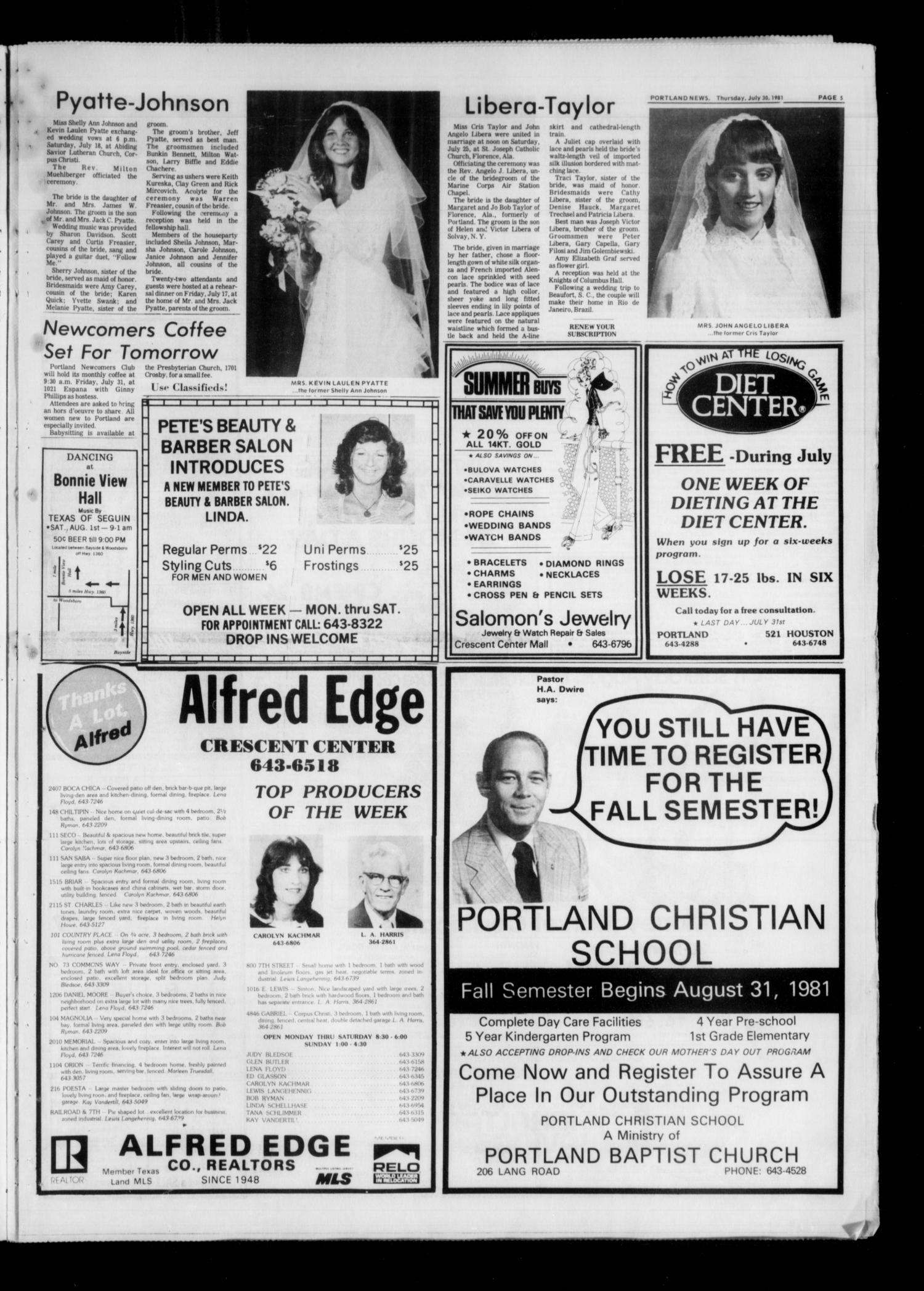 Portland News (Portland, Tex.), Vol. 16, No. 31, Ed. 1 Thursday, July 30, 1981
                                                
                                                    [Sequence #]: 5 of 15
                                                