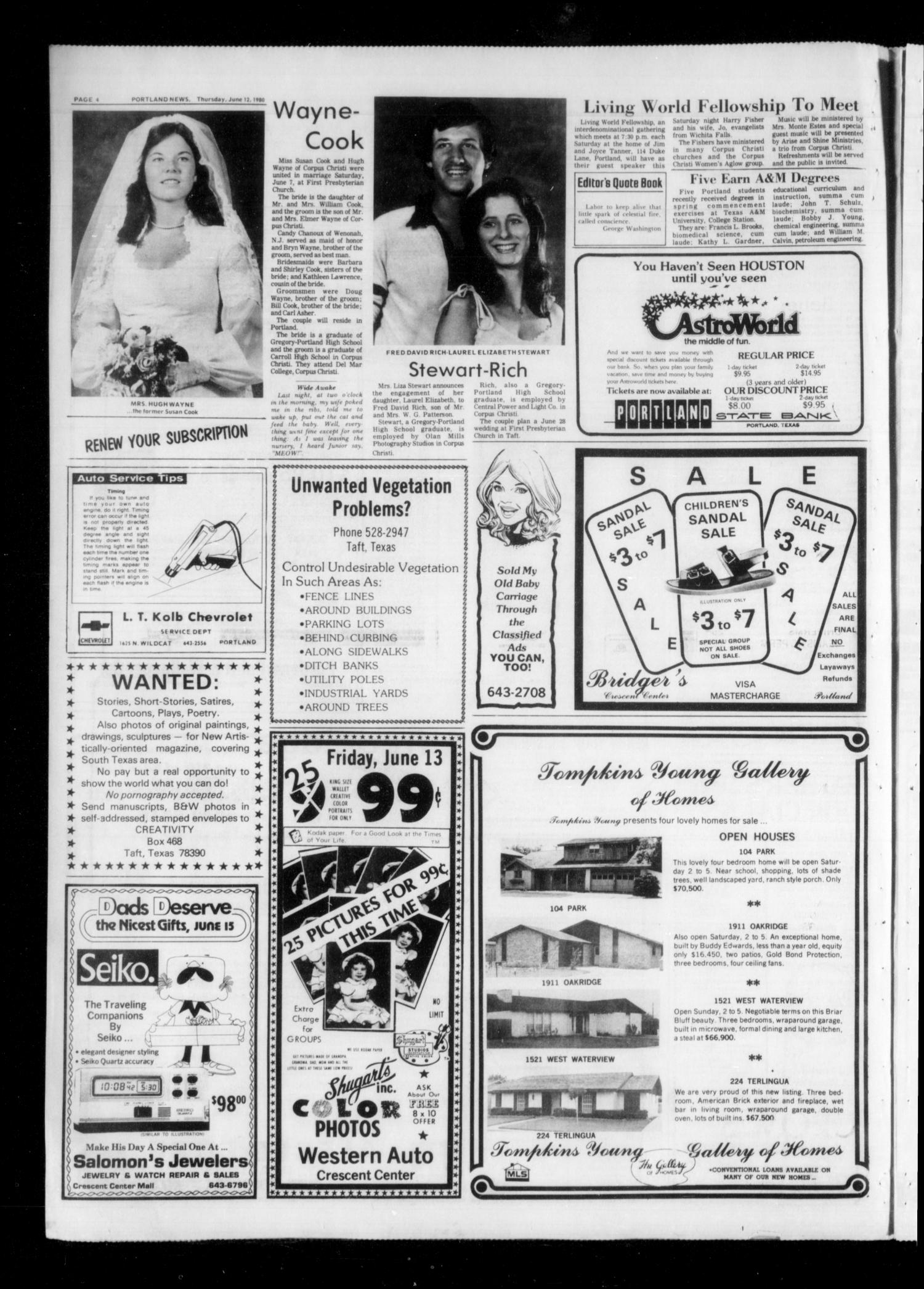 Portland News (Portland, Tex.), Vol. 15, No. 24, Ed. 1 Thursday, June 12, 1980
                                                
                                                    [Sequence #]: 4 of 13
                                                