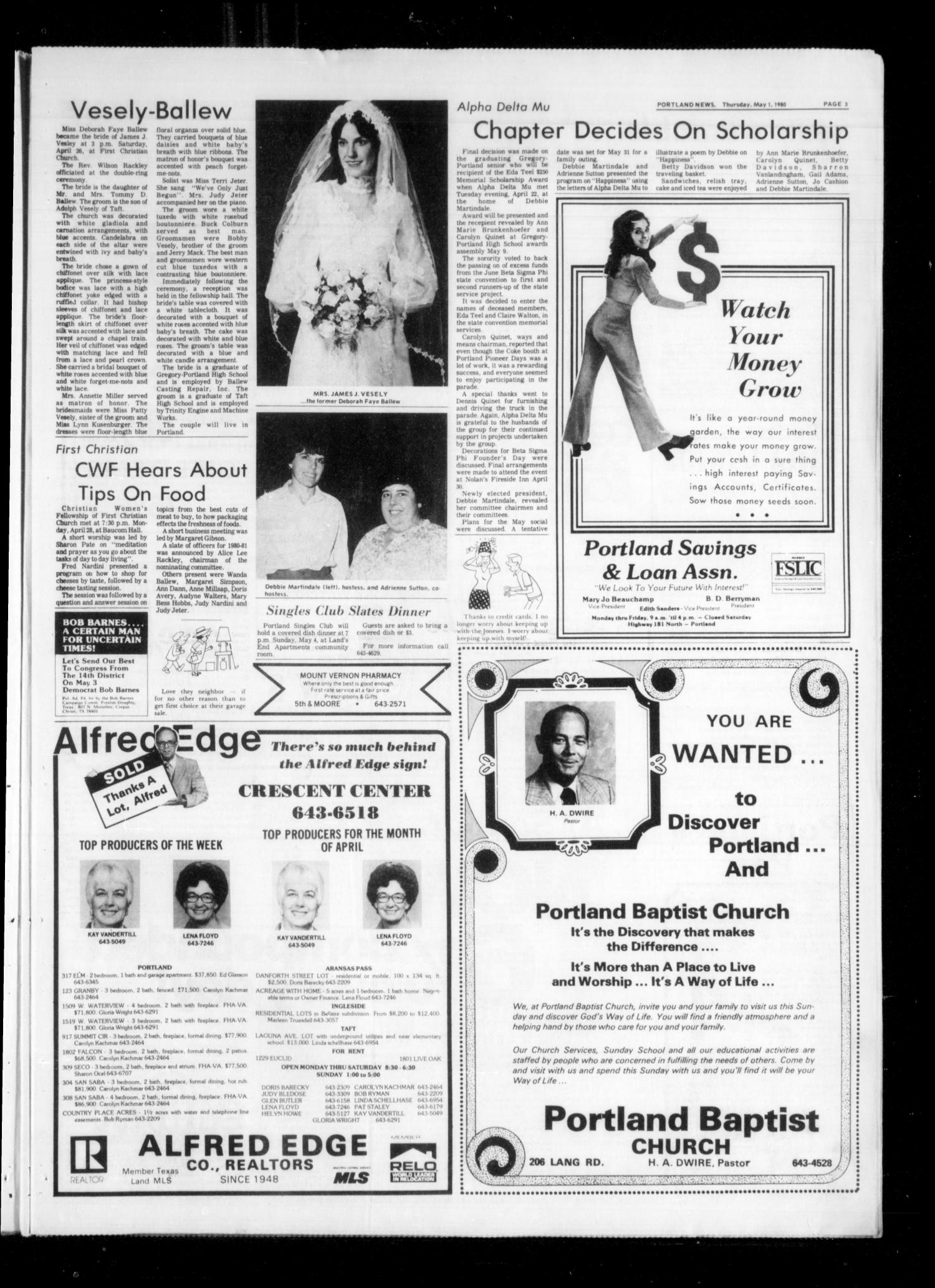 Portland News (Portland, Tex.), Vol. 15, No. 18, Ed. 1 Thursday, May 1, 1980
                                                
                                                    [Sequence #]: 3 of 21
                                                
