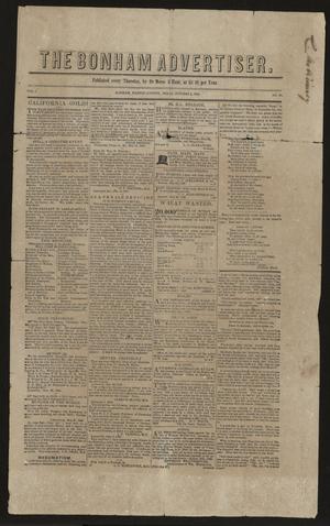 The Bonham Advertiser. (Bonham, Tex.), Vol. 1, No. 32, Ed. 1 Thursday, October 4, 1849