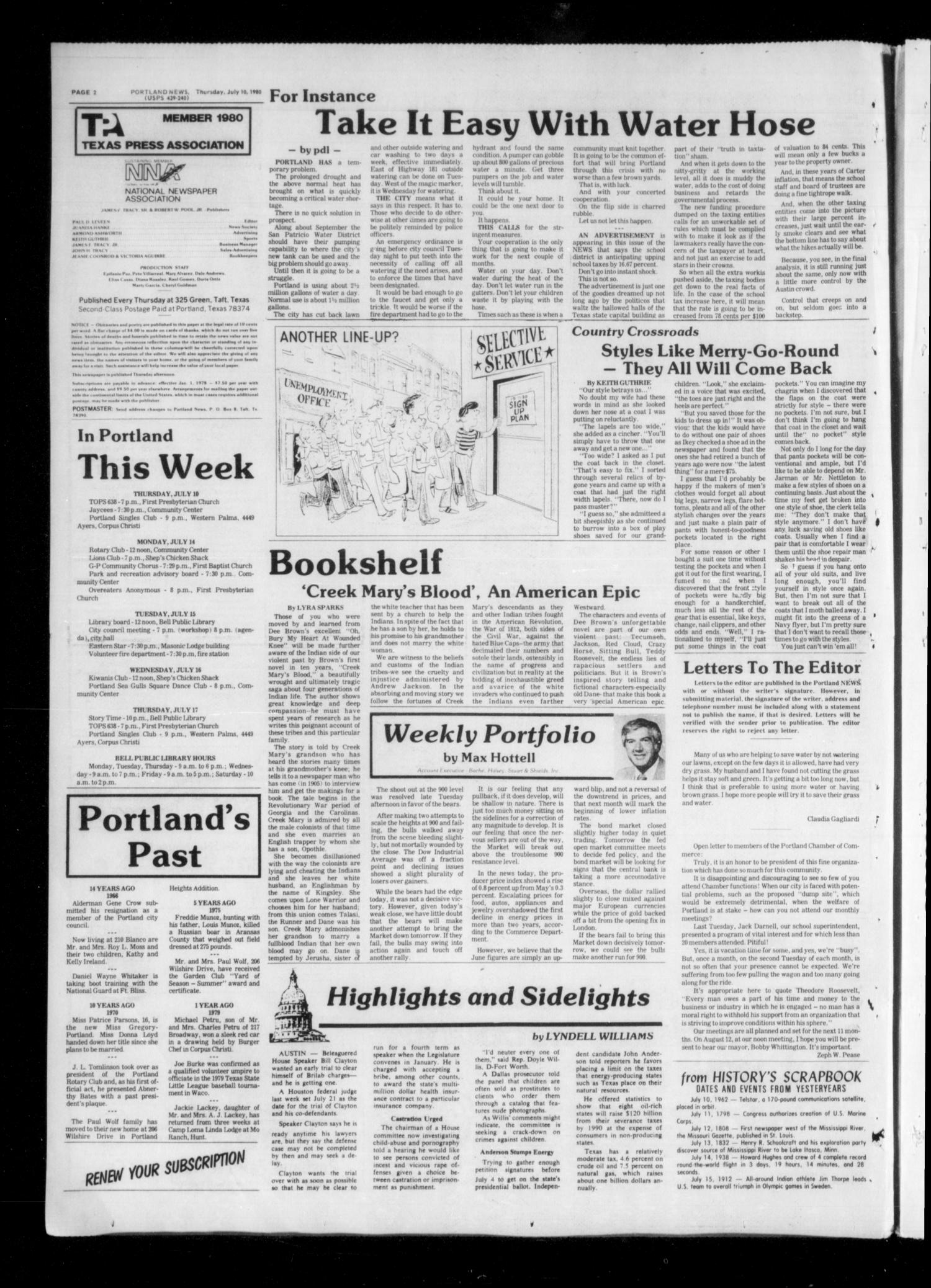 Portland News (Portland, Tex.), Vol. 15, No. 28, Ed. 1 Thursday, July 10, 1980
                                                
                                                    [Sequence #]: 2 of 14
                                                