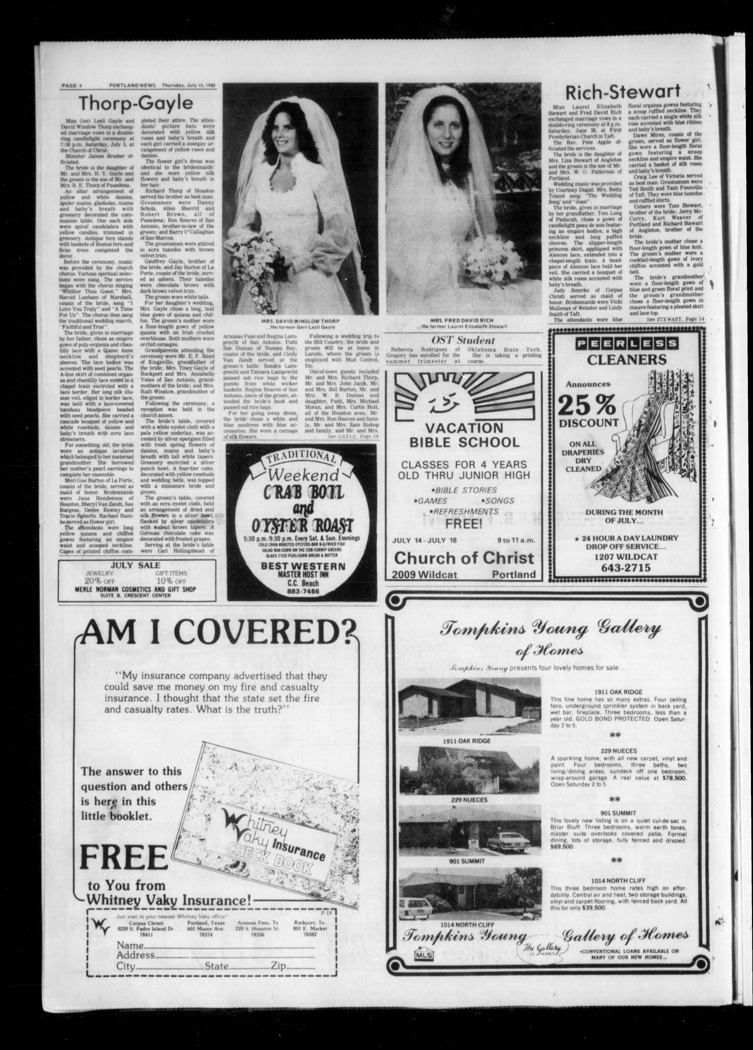 Portland News (Portland, Tex.), Vol. 15, No. 28, Ed. 1 Thursday, July 10, 1980
                                                
                                                    [Sequence #]: 4 of 14
                                                