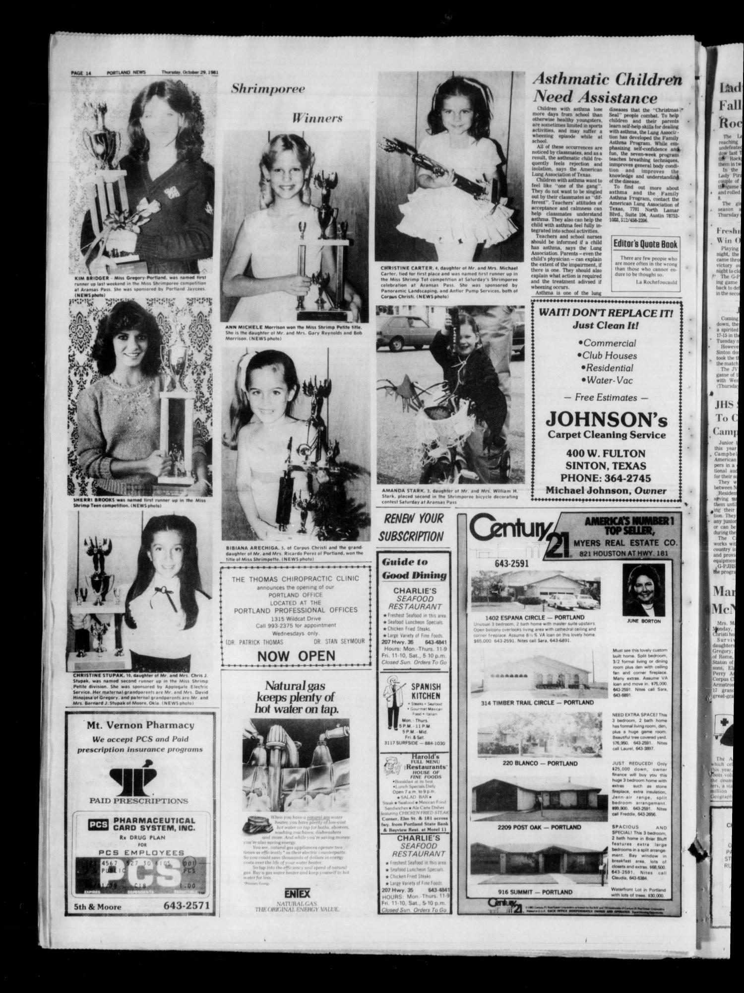 Portland News (Portland, Tex.), Vol. 16, No. 44, Ed. 1 Thursday, October 29, 1981
                                                
                                                    [Sequence #]: 13 of 17
                                                