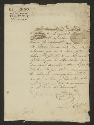 Primary view of object titled '[Letter from the Governor of Tamaulipas to the Laredo Alcalde, January 5, 1833]'.