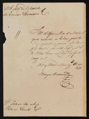 [Letter from Policarzo Martinez to the Laredo Justice of the Peace, August 12, 1841]