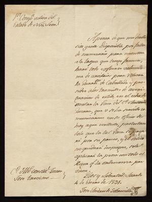 [Letter from José Andres de Sobrevilla to the Laredo Alcalde, January 4, 1831]