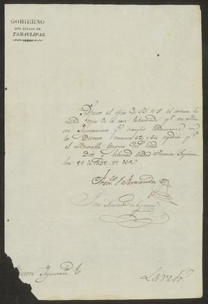 [Letter from the Governor of Tamaulipas to the Laredo Alcalde, September 29, 1832]