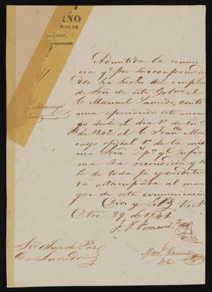 [Letter from Francisco Vital Fernandez to the Laredo Justice of the Peace, December 29, 1841]