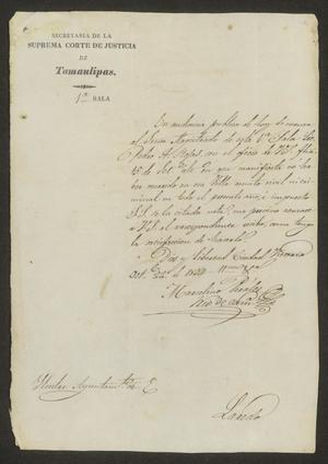 [Letter from Marcelino Perales to the Laredo Ayuntamiento, October 22, 1834]