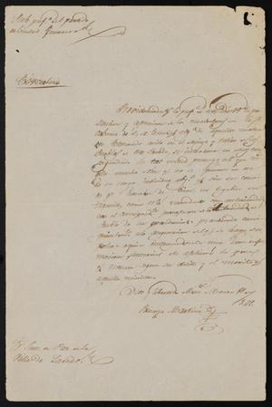 [Letter from Policarzo Martinez to the Laredo Justice of the Peace, March 12, 1841]