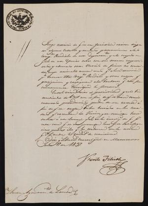 [Letter from Vicente Filisola to the Laredo Ayuntamiento, July 17, 1837]