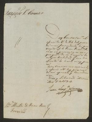 Primary view of [Letter from Juan Longoria Serna to the Laredo Alcalde, March 8, 1834]
