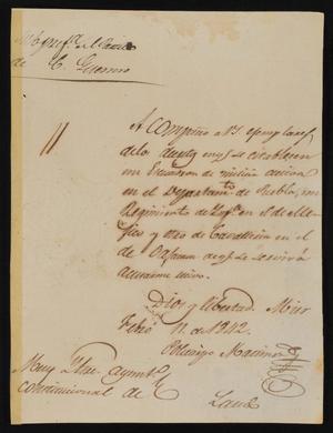 Primary view of object titled '[Letter from Policarzo Martinez to the Laredo Ayuntamiento, February 11, 1842]'.