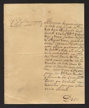 Primary view of object titled '[Letter from the Laredo Alcalde to Juan José Treviño, November 3, 1827]'.