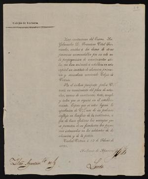 [Letter from Ambrosio de Aparicio to the Laredo Ayuntamiento, February 12, 1835]