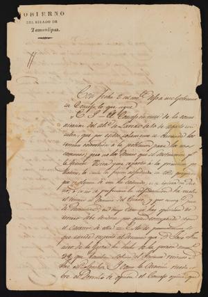 [Letter from Governor Francisco Vital Fernandez to the Laredo Alcalde, September 5, 1835]