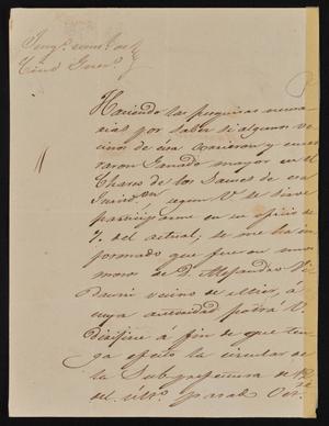 Primary view of object titled '[Letter from Mariano Arispe to the Laredo Alcalde, November 15, 1842]'.