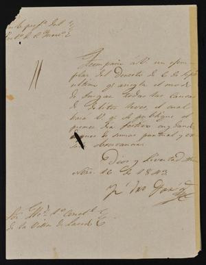 Primary view of object titled '[Letter from Ignacio García to the Laredo Alcalde, November 16, 1843]'.