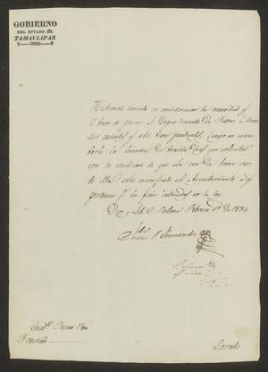 Primary view of object titled '[Letter from Francisco Vital Fernandez to Juan José Treviño, February 1, 1834]'.
