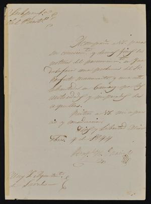 [Letter from Rafael Garcia to the Laredo Ayuntamiento, December 4, 1844]