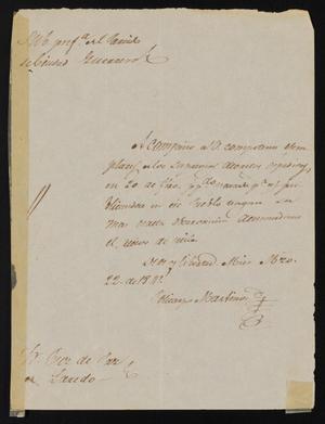 [Letter from Policarzo Martinez to the Laredo Justice of the Peace, March 22, 1841]