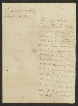 Primary view of object titled '[Letter from the Comandante Militar to the Laredo Alcalde, July 28, 1833]'.