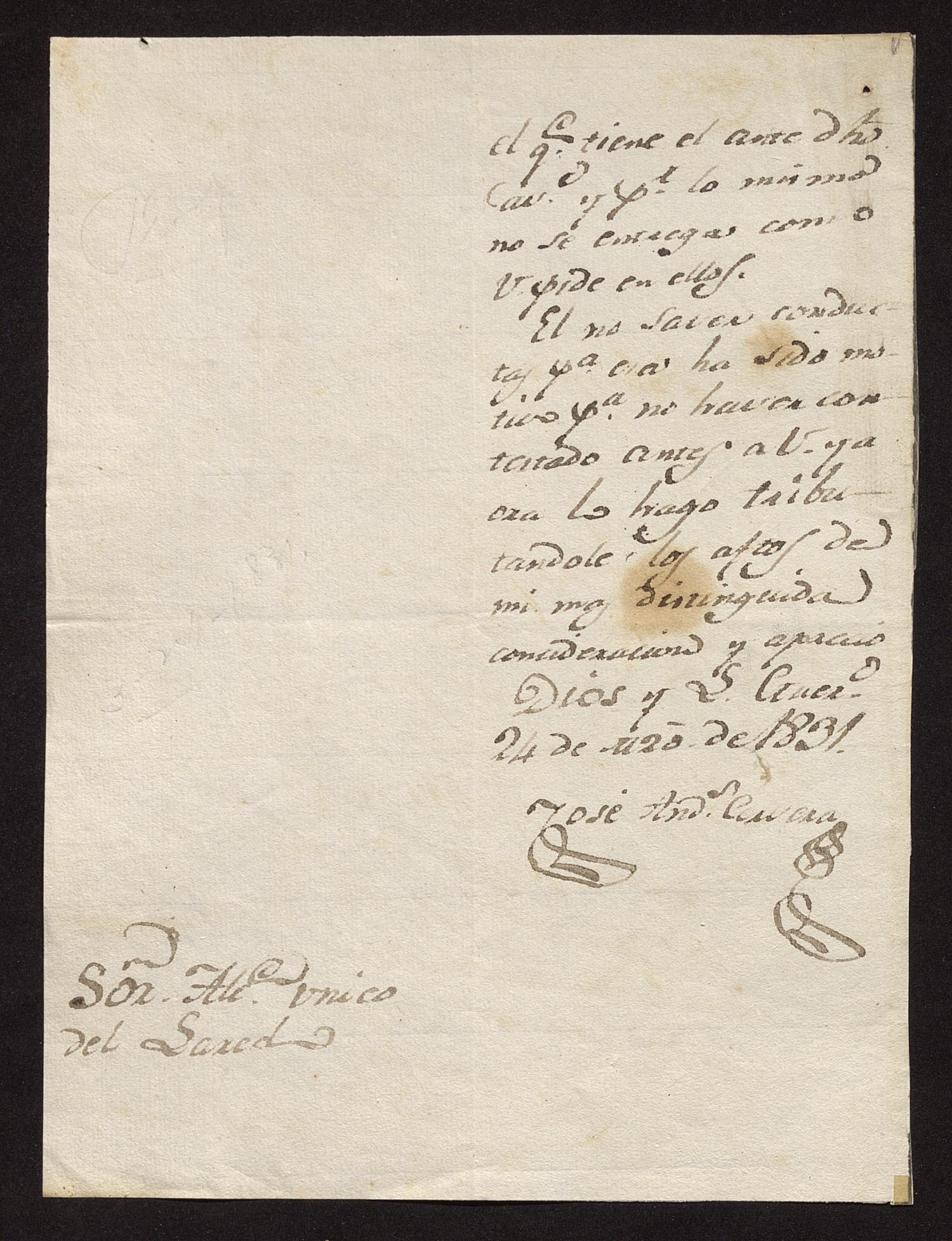 [Letter from José Antonio Cervera to the Laredo Alcalde, March 24, 1831]
                                                
                                                    [Sequence #]: 2 of 2
                                                