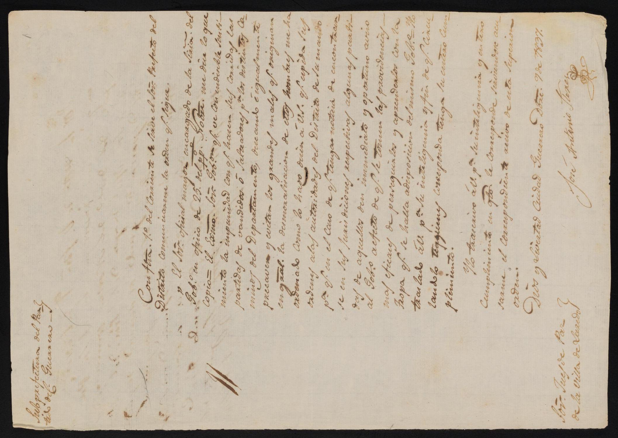 [Letter from José Antonio Flores to the Laredo Justice of the Peace, December 9, 1837]
                                                
                                                    [Sequence #]: 1 of 2
                                                