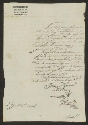 [Letter from Juan Molano to the Laredo Ayuntamiento, June 23, 1833]