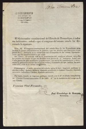 Primary view of object titled '[Printed Circular #42 from Governor Fernandez]'.