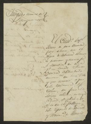 Primary view of object titled '[Letter from Eugenio Cisneros to the Laredo Alcalde, October 14, 1833]'.