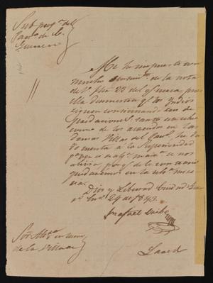 [Letter from Rafael Uribe to the Laredo Alcalde, January 24, 1843]