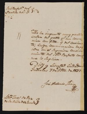 [Letter from José Antonio Flores to the Laredo Alcalde, December 7, 1837]