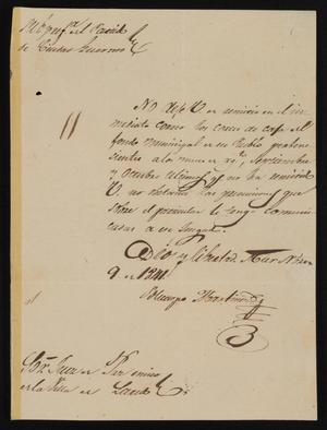 [Letter from Policarzo Martinez to Justice of the Peace Ramón, November 9, 1841]