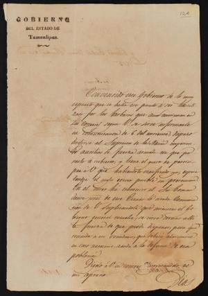 [Letter from Governor Fernández to the Laredo Alcalde, October 24, 1835]
