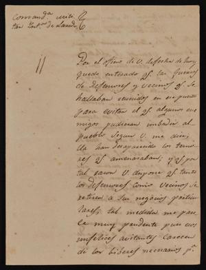 [Letter from the Comandante Militar to the Laredo Alcalde, June 6, 1842]