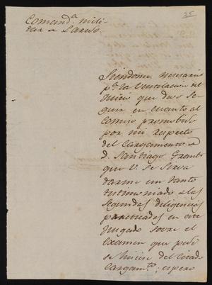 [Letter from the Comandante Militar to the Laredo Alcalde, February 15, 1835]