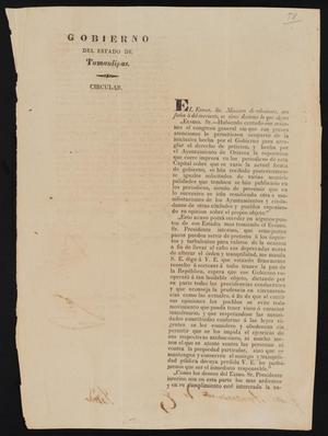 Primary view of object titled '[Printed Circular from Governor Francisco Fernandez]'.