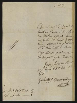 [Letter from José Miguel Benavides to the Laredo Alcalde, February 8, 1827]