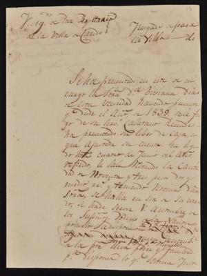 [Letter from Agustin Dovalina to the Justice of the Peace in Pellotro, October 20, 1842]