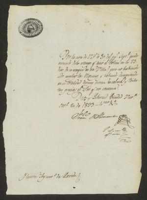 [Letter from the Governor of Tamaulipas to the Laredo Ayuntamiento, October 20, 1833]