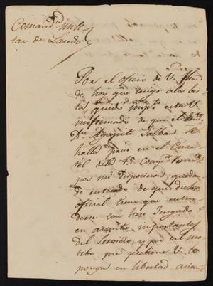[Letter from José María González to the Laredo Justice of the Peace, March 30, 1841]