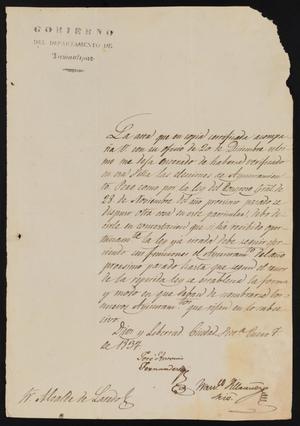 [Letter from the Governor to the Laredo Alcalde, January 7, 1837]