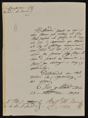 [Letter from Rafael Garcia to the Laredo Alcalde, November 25, 1844]