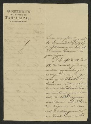 [Letter from José Honorato de la Garza to the Laredo Alcalde, July 28, 1832]