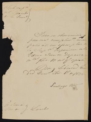 [Letter from Santiago Vela to the Laredo Justice of the Peace, October 1, 1838]