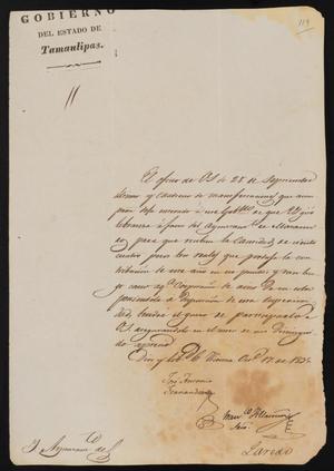 [Letter from José Antonio Fernández to the Laredo Ayuntamiento, October 17, 1835]